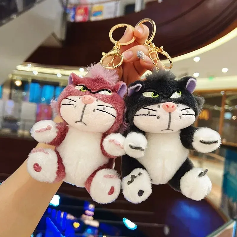 디즈니 귀여운 루시퍼 고양이 키체인 애니메이션 영화 봉제인형 부드러운 루시퍼 고양이 플러시 소녀 키체인 생일 선물 가방 펜던트 선물
