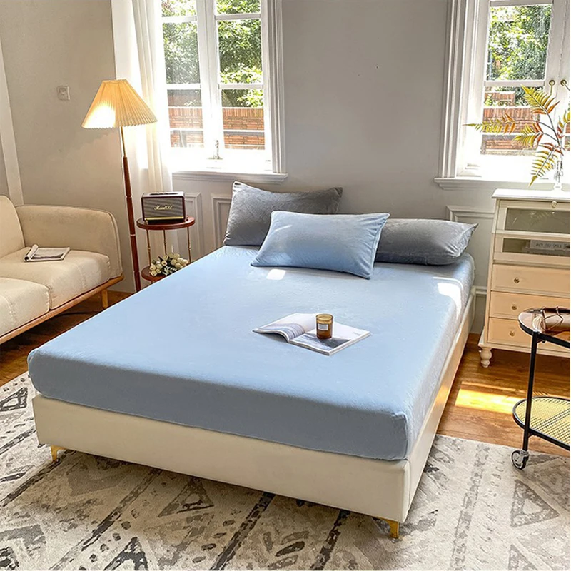 Solid 2022 Bed Sheet Velvet Mattress Protector Heat-resistant Bed  SheetKR669-01-08