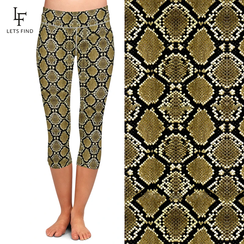 Summer New Sexy Women Capri Leggings 3D Snake Skin Digital Printing Milk Silk Print High Waist Mid-Calf 3/4 Fitness Leggings
