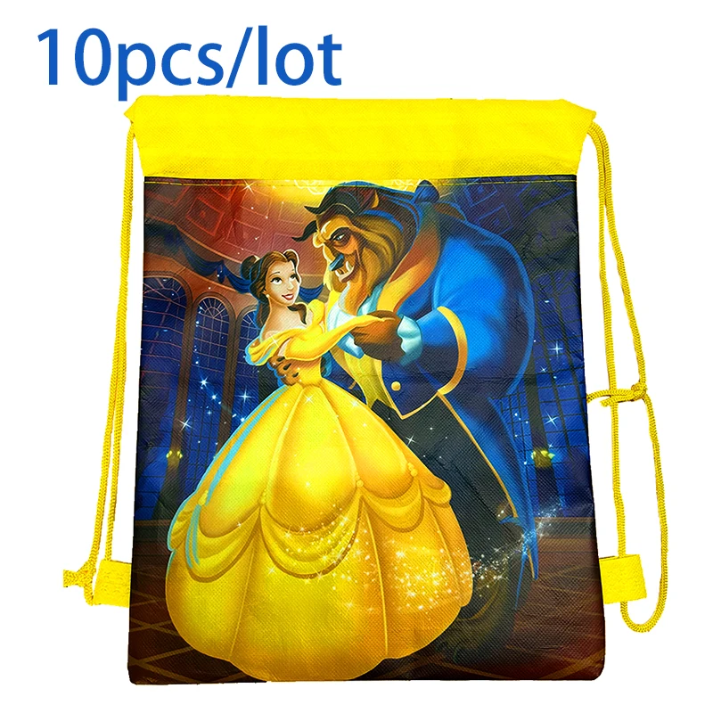

10pcs/lot The Beauty And The Beast Theme Non-woven Fabrics Mochila Birthday Party Baby Shower Decorations Drawstring Gifts Bags