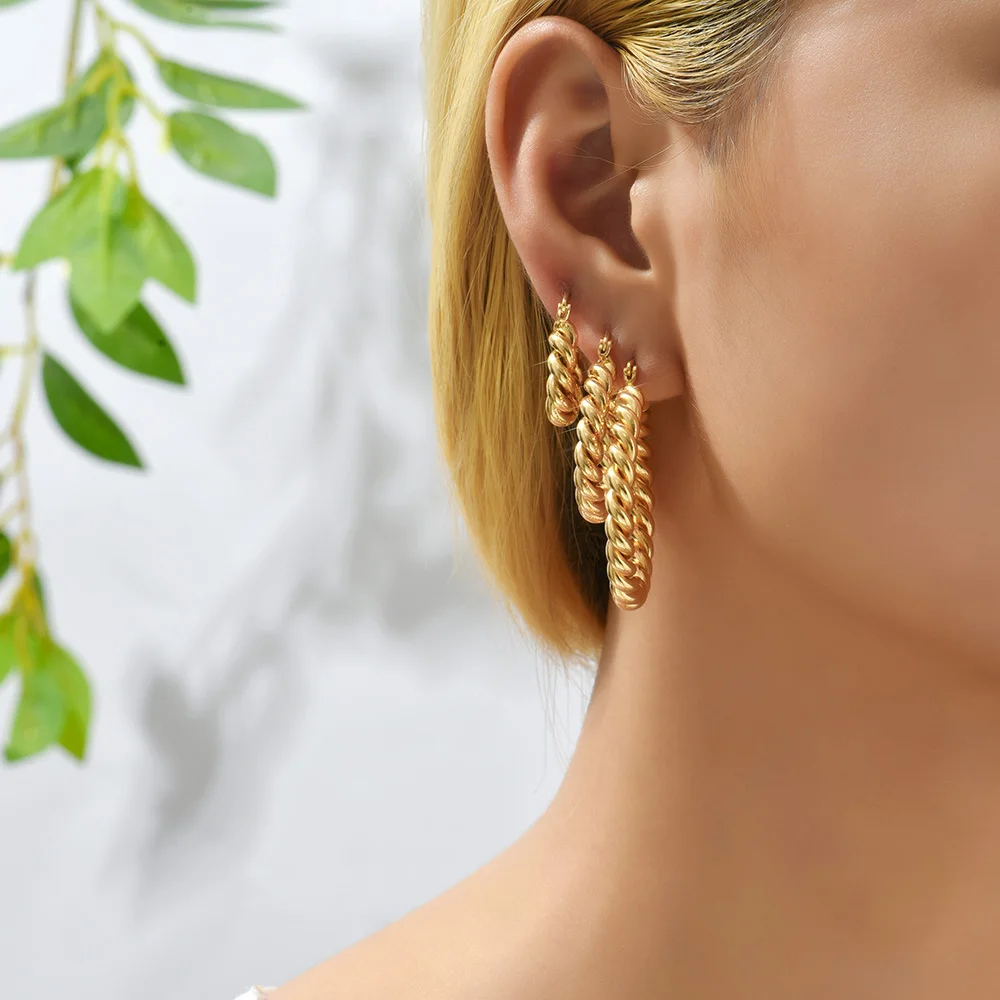 20/30/40mm Classics Punk Stainless Steel C Shape Twisted Hoop Earrings for Women 18K Gold Plated Circle Ear Buckle Wed Jewelry