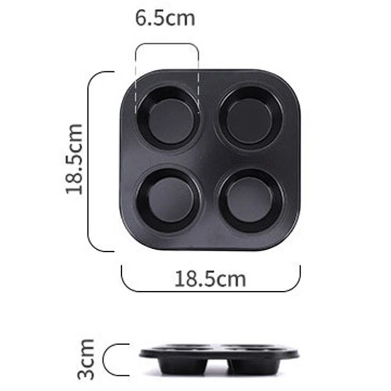 4 Holes Non-Stick Cupcake Baking Tray Carbon Steel Muffin Pan Cake Mould Egg Tart Baking Mold Round Biscuit Pan Kitchen Bakeware