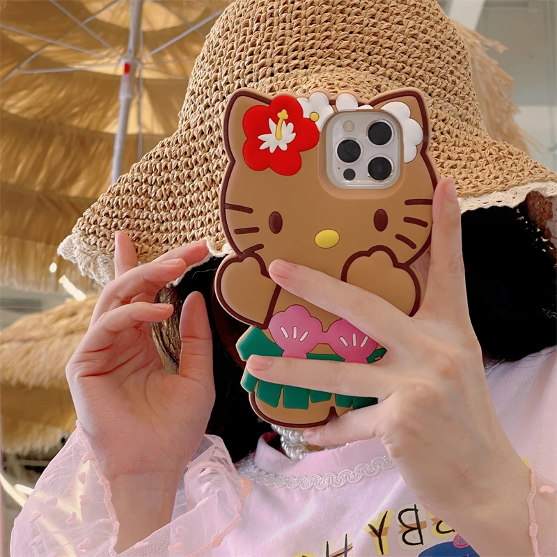Sanrio 3D Cartoon Hello Kitty Bow Phone Case For iPhone 17 16 15 14 13 12 Pro Max 11 Anti Fall So Cute Y2K Soft Silicone Cover