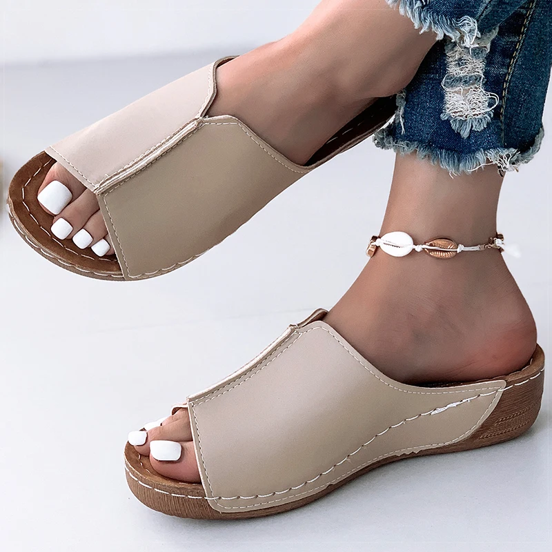 Women's Sandals 2025 Summer Shoes Women Soft Heels Sandals Low Platform Slippers Summer Sandalias Mujer Indoor Outdoor Footwear