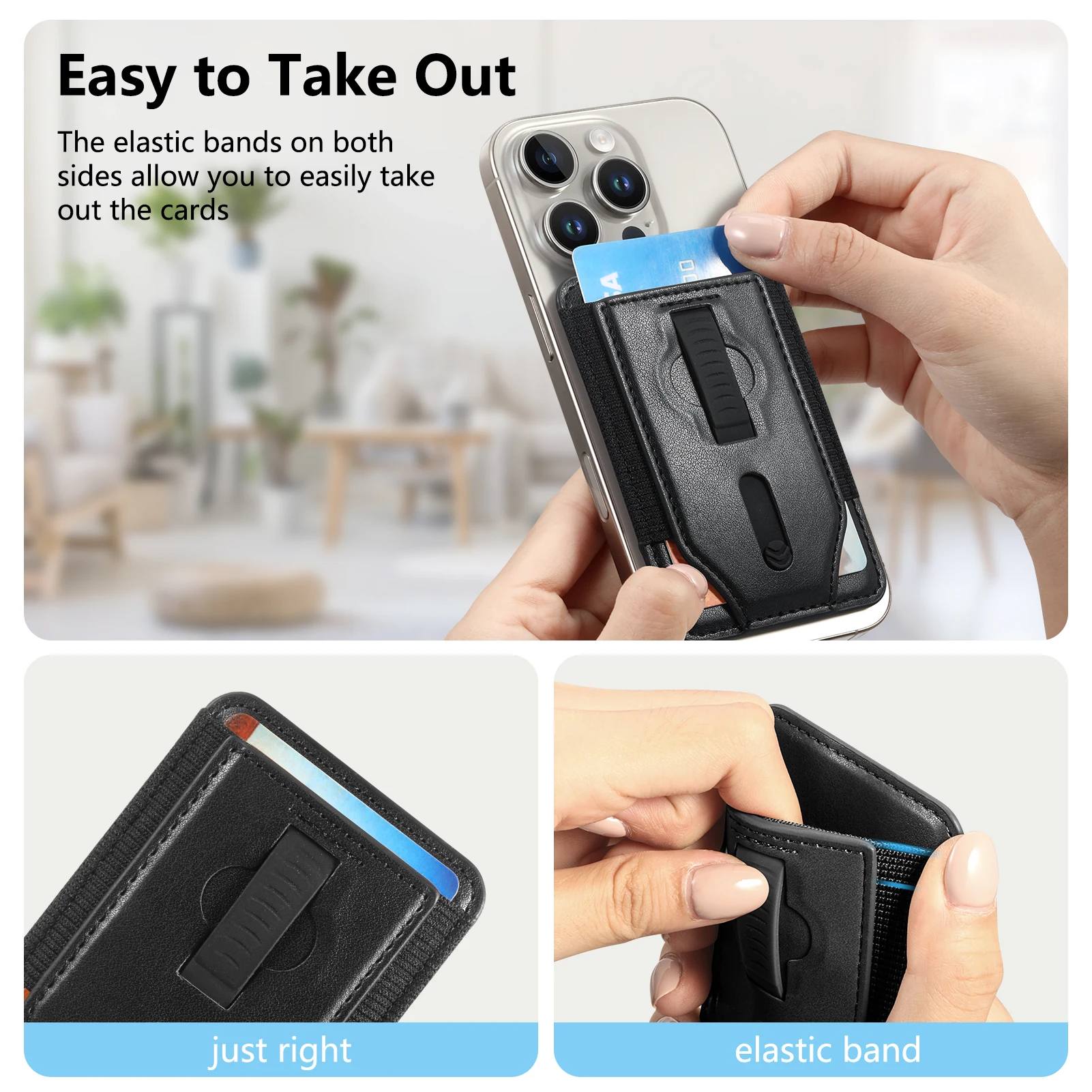 Magsafe Magnetic Card Holder Wallet with Anti-Scratch Design and Wrist Strap