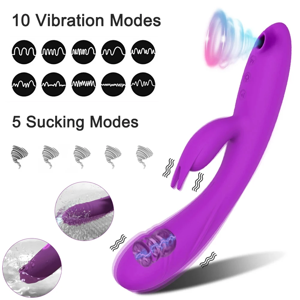 In 1 3 Rabbit Dildo Vibrator For Women Clitoris Sucker Nipple Blowjob G-Spot Stimulator Sex_voghion.com