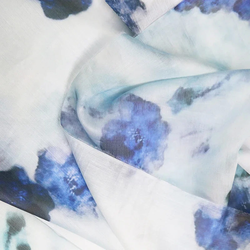 Thin Tencel Cotton and Linen Polyester Blended Printed Fabric Chinese Ancient Style Hanfu Dress Women's Shirt Fabric