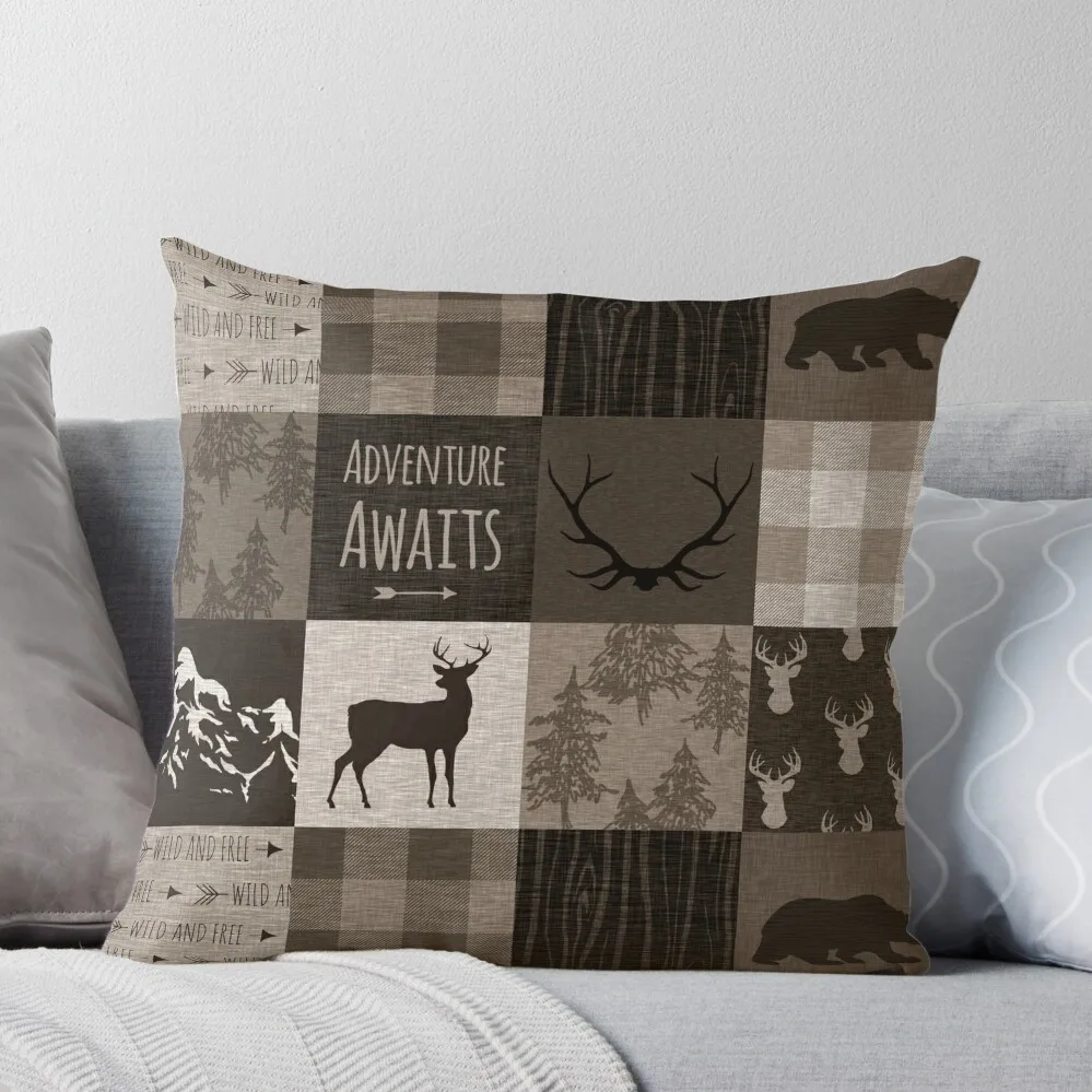

Adventure Patchwork - Brown/Beige Throw Pillow Christmas Pillow Decorative Sofa Cushions Pillow Cases Decorative