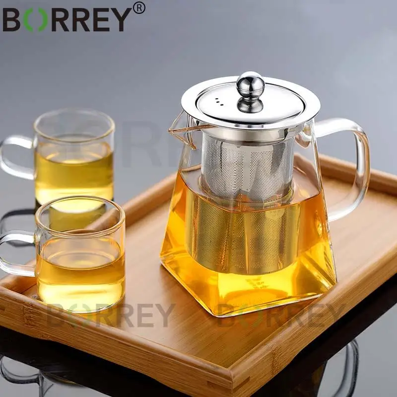 BORREY Borosilicate Glass Teapot With Removable Infuser Filter