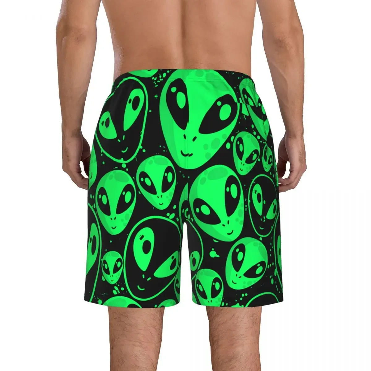 New Summer Men Shorts Men Sports Athletic Running Sport Fitness Beach Basketball Jogging Man Loose Short Pants Green Alien UFO