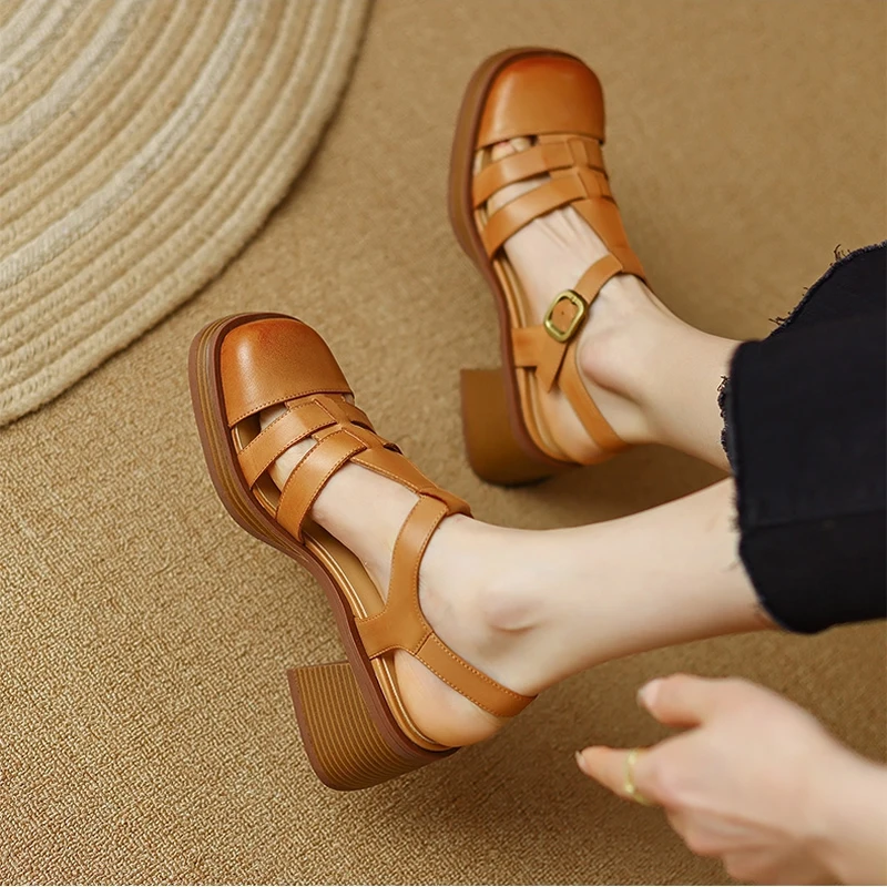 Female Sandal Low-Heeled Shoes With Strap 2024 Summer Women Buckle Espadrilles Platform Ladies Square Toe Girls Low-heeled Block