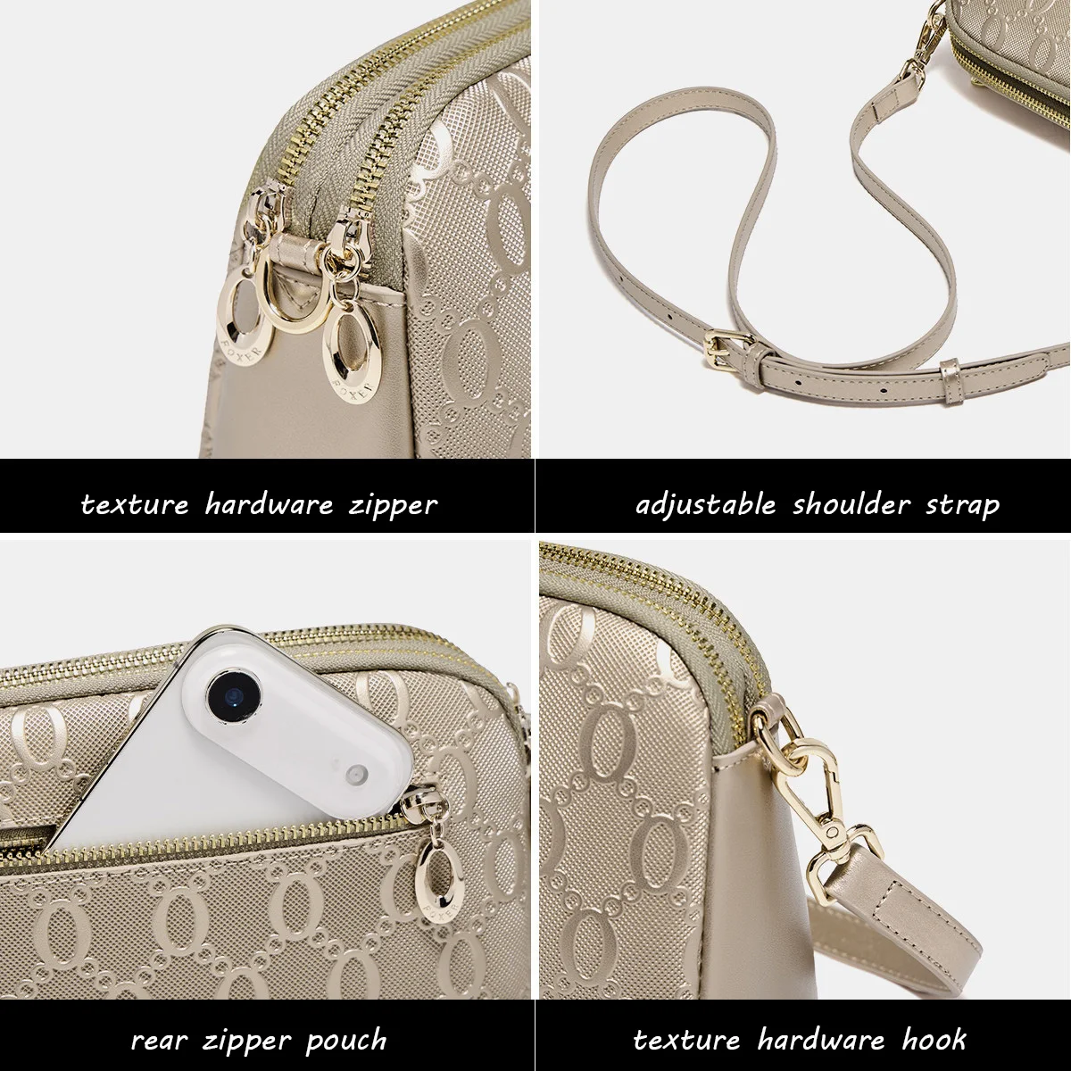 FOXER Elegant Women's Shoulder Bag Split Leather Lady Crossbody Bag Fashion Monogram Print Large Capacity Purse 3