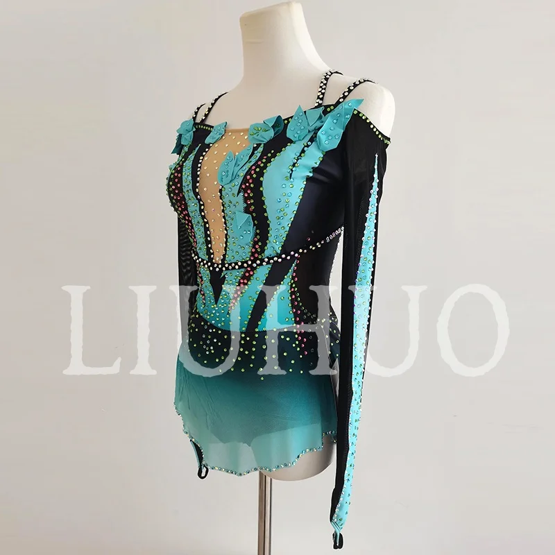 LIUHUO figura di pattinaggio su ghiaccio abito blu danza body abito in