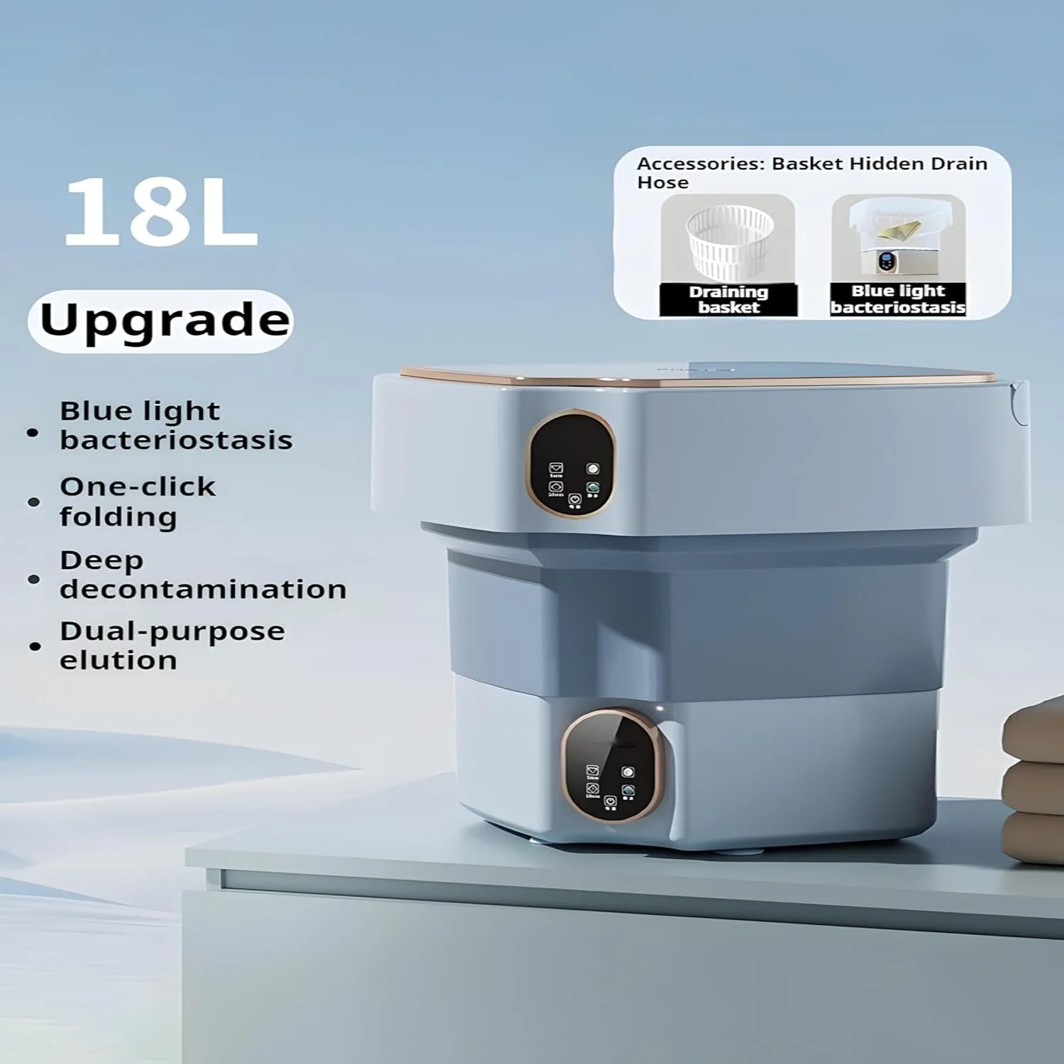 Portable washing machine, 12L folding washing machine, deep cleaning underwear, baby clothes and small clothes, suitable for a