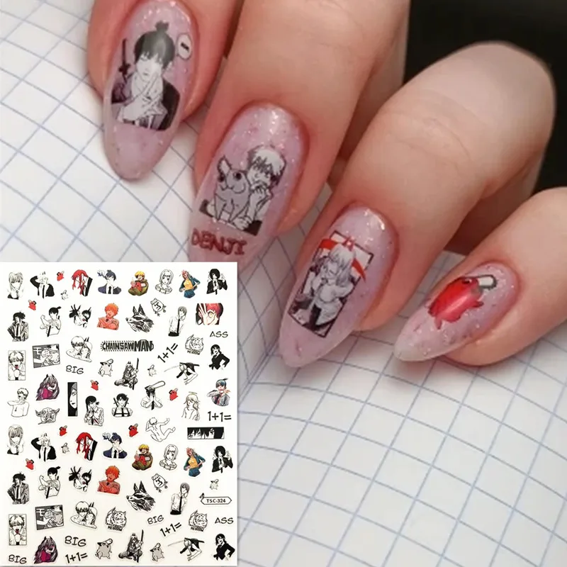Nail slider Anime Chainsaw Man 3d nail art stickers decal template diy nail tool decorations TSC 372 379