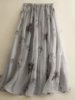 Retro Cotton Linen Double Layer A-Line Skirt High Waist Pleated Draped Ele Summer Long Skirts for plus Size Women - Image 2