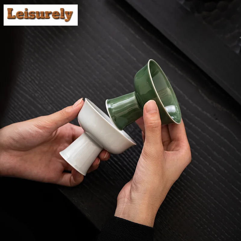 Handmade Ice Gray Green Glass Ceramic Teacup Imitation Song Dynasty High Foot Tea Cup Personal Master Cup Home Kung Fu Teawre