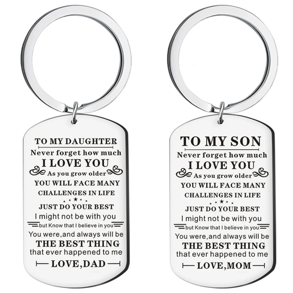 

Voxont Personalized Baby ID Keychain Universal Stainless Steel To My Son Text Letter Customized Name Keyring DIY Jewelry Gift