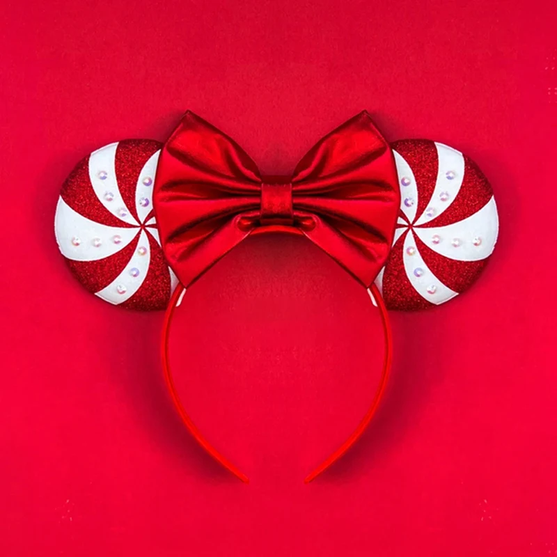 Hair Accessories Merry Christmas Mickey Minnie Mouse Ear Headband Girl For Women Candy Cane Hairband Kids Xmas Headwear