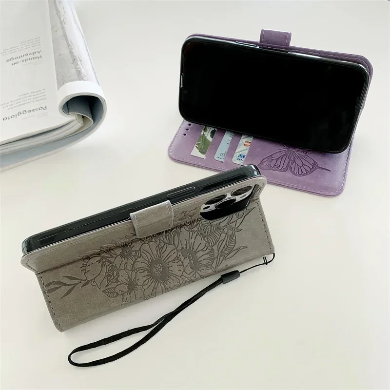 3D Butterfly Leather Phone Case - Stylish Flip Cover by