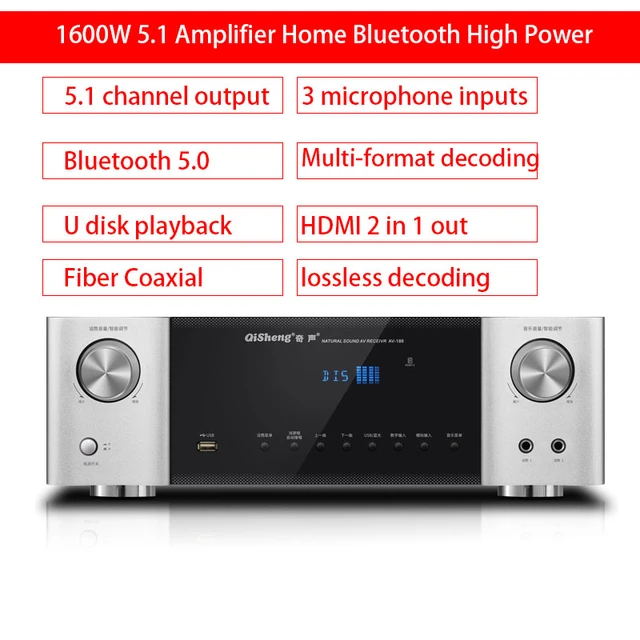 1600W Amplificateur Bluetooth 5.0 Audio, Stéréo Audio Récepteur, 50W x 4  Ampli HiFi à 4.1 CH avec Entrée Carte SD/USB/Microphone/FM pour Ampli  Voiture, Home Cinema : : High-Tech