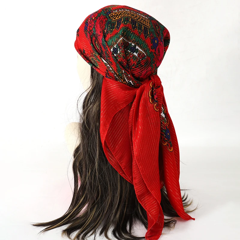 70*70cm Russische Blume Gedruckt Platz Baumwolle Schal Frauen Bandana Schals Boho Stil Dünne Warme Sonnencreme Kopftuch hijab – Detail 3