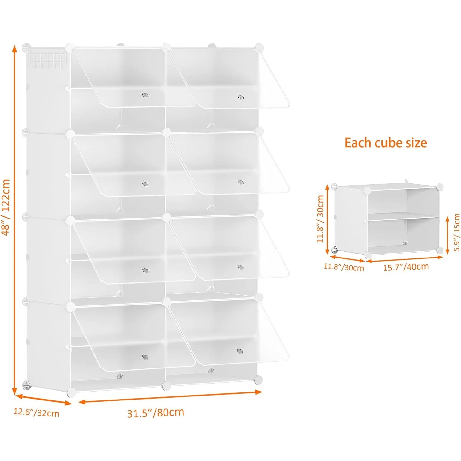 8-Tier Shoe Organizer for Closet, 32-Pair Shoe Storage Cabinet, White, Metal 3