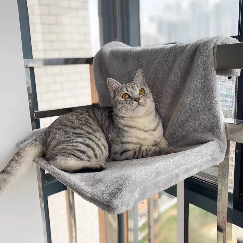 Warm Cat Hammock Bed with Durable Metal Frame and Soft Plush Cover