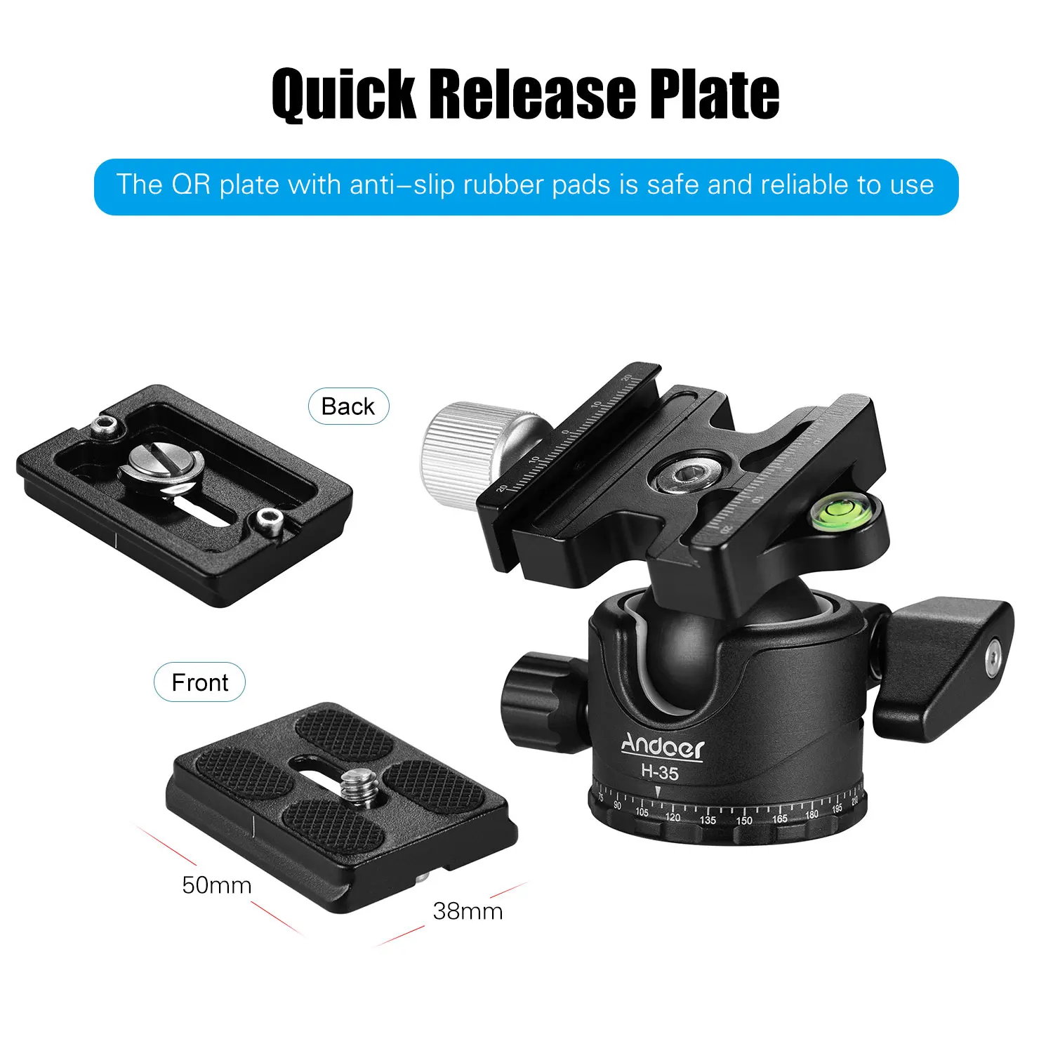 Description Picture 4 of itemAndoer H-35 Tripod Ball Head Panorama Ballhead Mount Adapter U-Groove Low Gravity Center Design Max. 15kg/33lbs Load Capacity