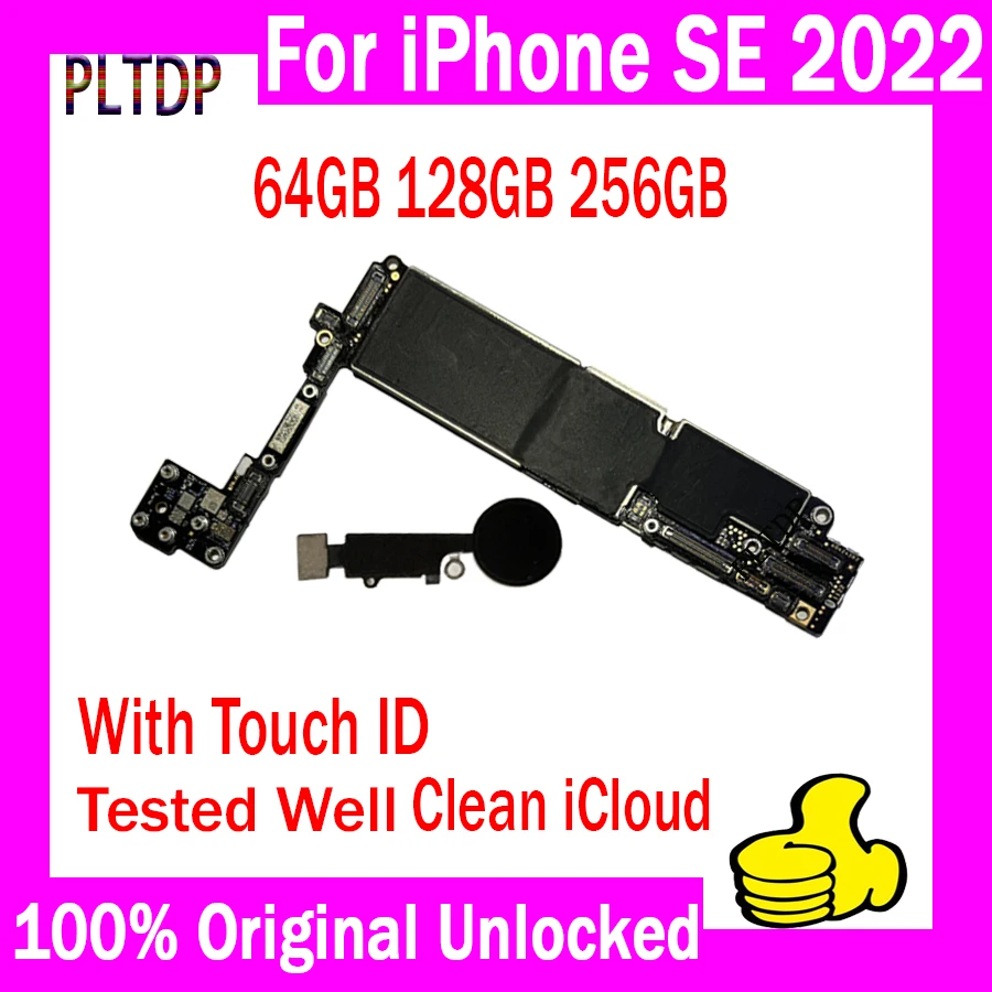 

64GB 128GB Motherboard For iphone SE3 2022 Mainboard Clean Icloud Original Unlocked With/No Touch ID Logic Boards Good Working