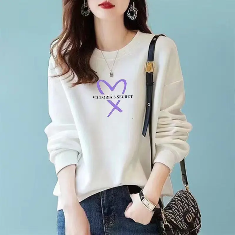 Women's Autumn and Winter New Fashion Elegant Round Neck Pullover Print Panel Casual Versatile Long Sleeve Loose Sweatshirts