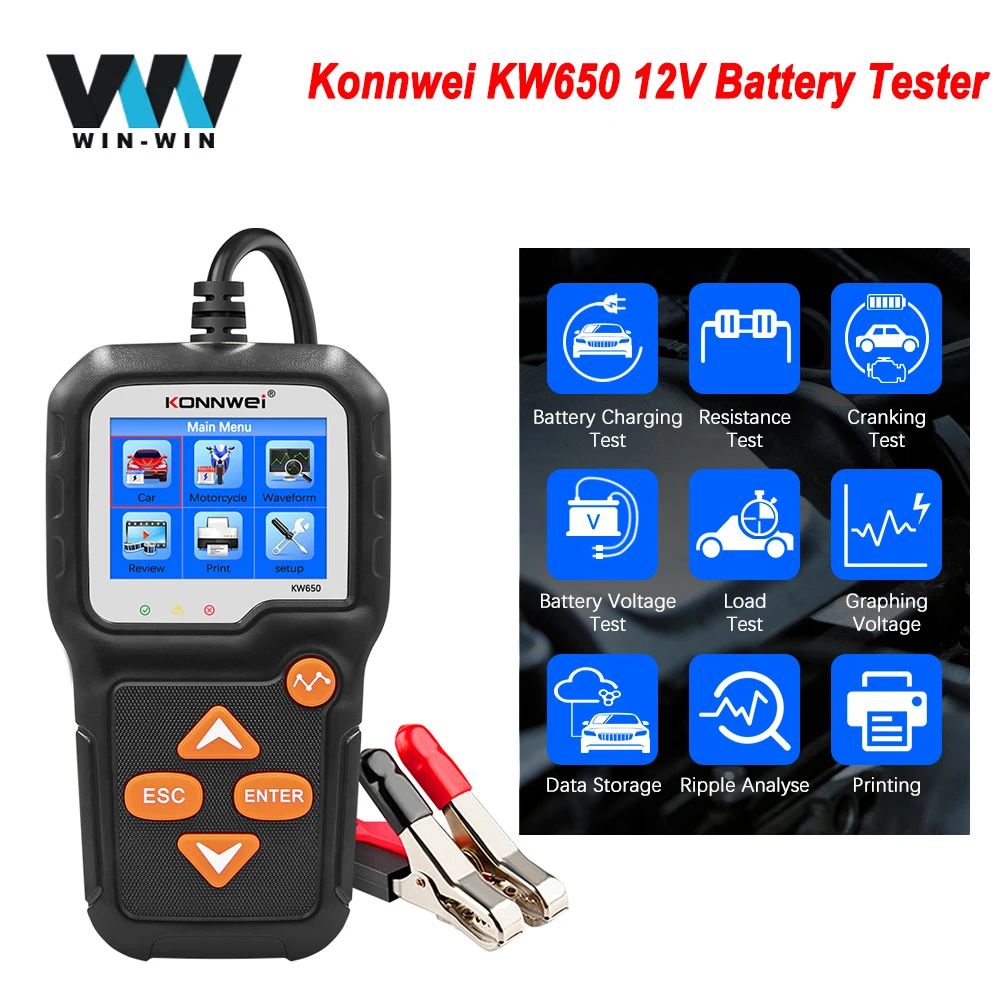 Konnwei kw650 testador de bateria carro 6v 12v motocicleta auto