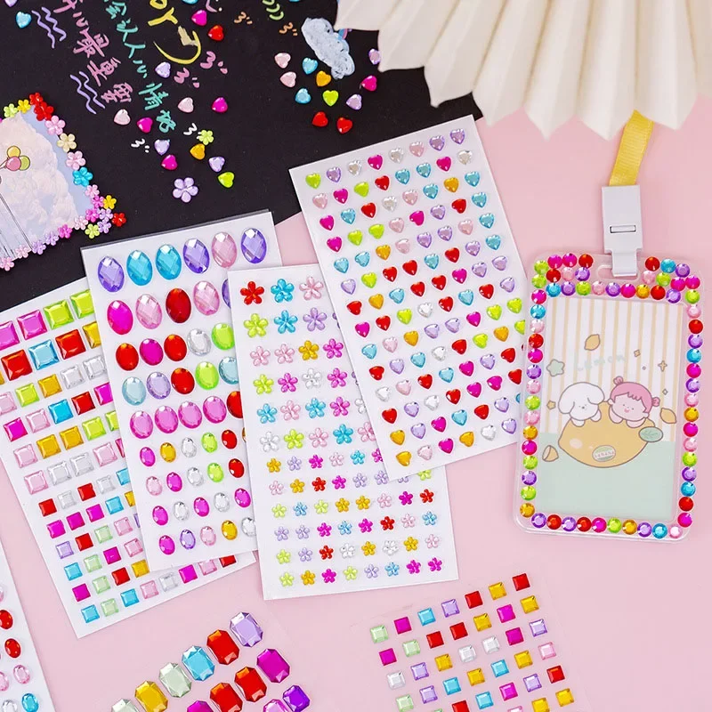 Muticolor Self Adhesive Gems Stickers 2sheets For Crafts Rhinestones Assorted Shapes Jewels Girls Gifts self adhesive stickers adhesive stickers decorative stickers decorative labels stickers