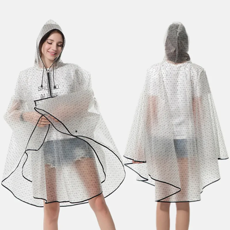 Raincoat Poncho Reusable Waterproof EVA Women Men Hooded Poncho For Outdoor Tourist Backpack Bicycle Riding Hiking