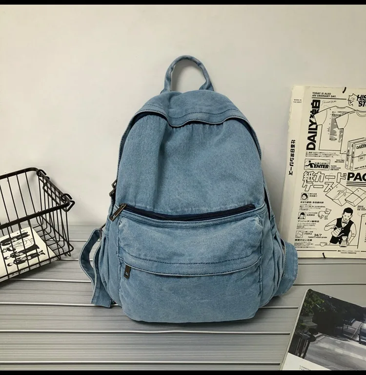 New Gray Denim Backpack Women's Leisure Travel Outing Shoulder Bag Female Fashion Schoolbags Suitable For Boys And Girls Mochila