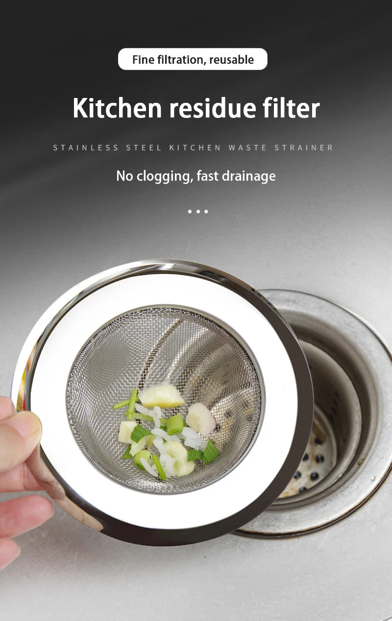 Description Picture 2 of item​Kitchen Sink Strainer With Handle Stopper Replacement Drain Basket Stainless Steel Mesh Filter Waste Hole 2024 New