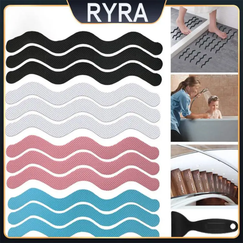

Anti Skid Tape Stairs Step Appliques Shower Tub Floor Colorful Shower Stickers Anti-slip Strips S Wave-shaped Shower Stickers