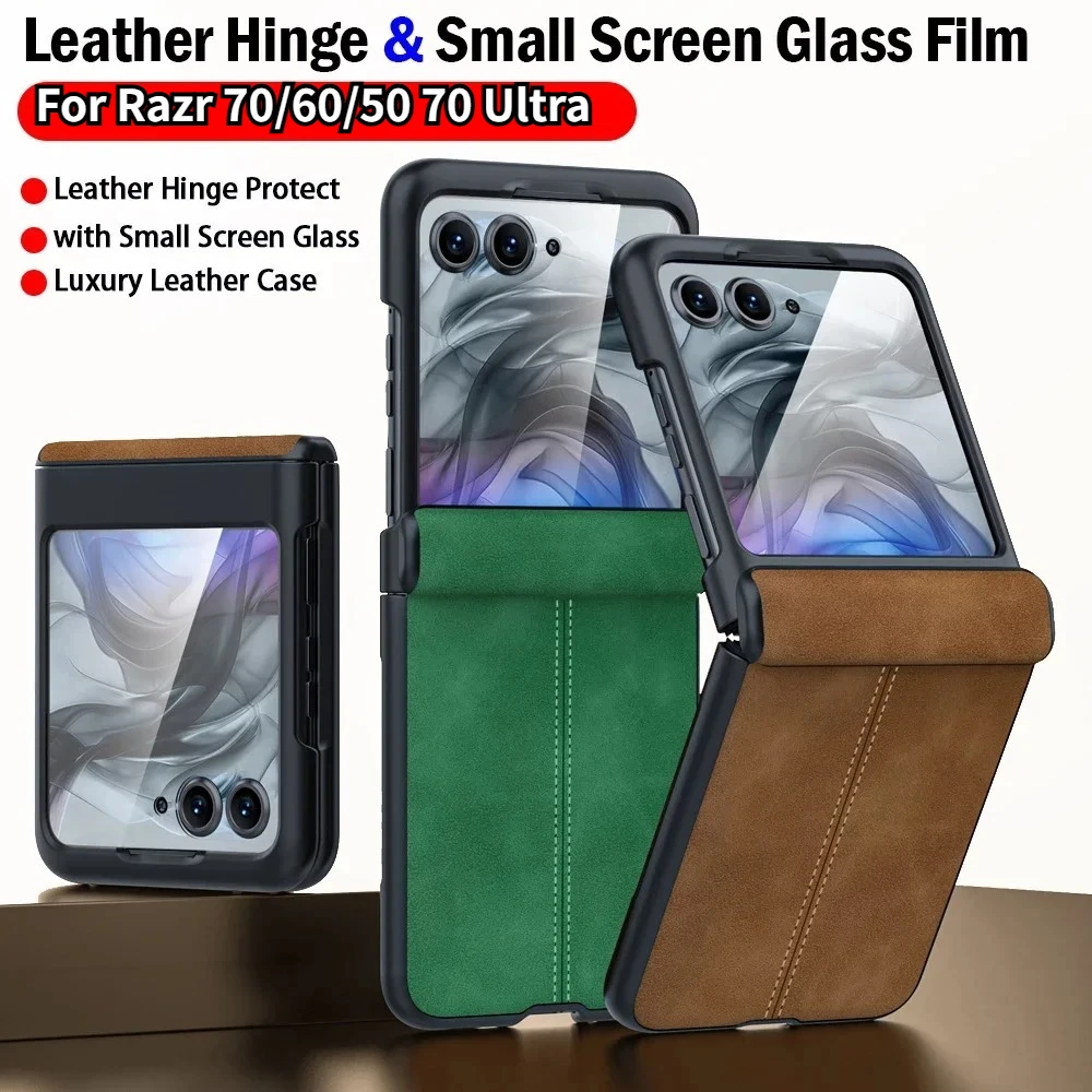Retro Business Sheepskin Leather Smartphone Case with Hinge Screen Glass Integrated Cover
