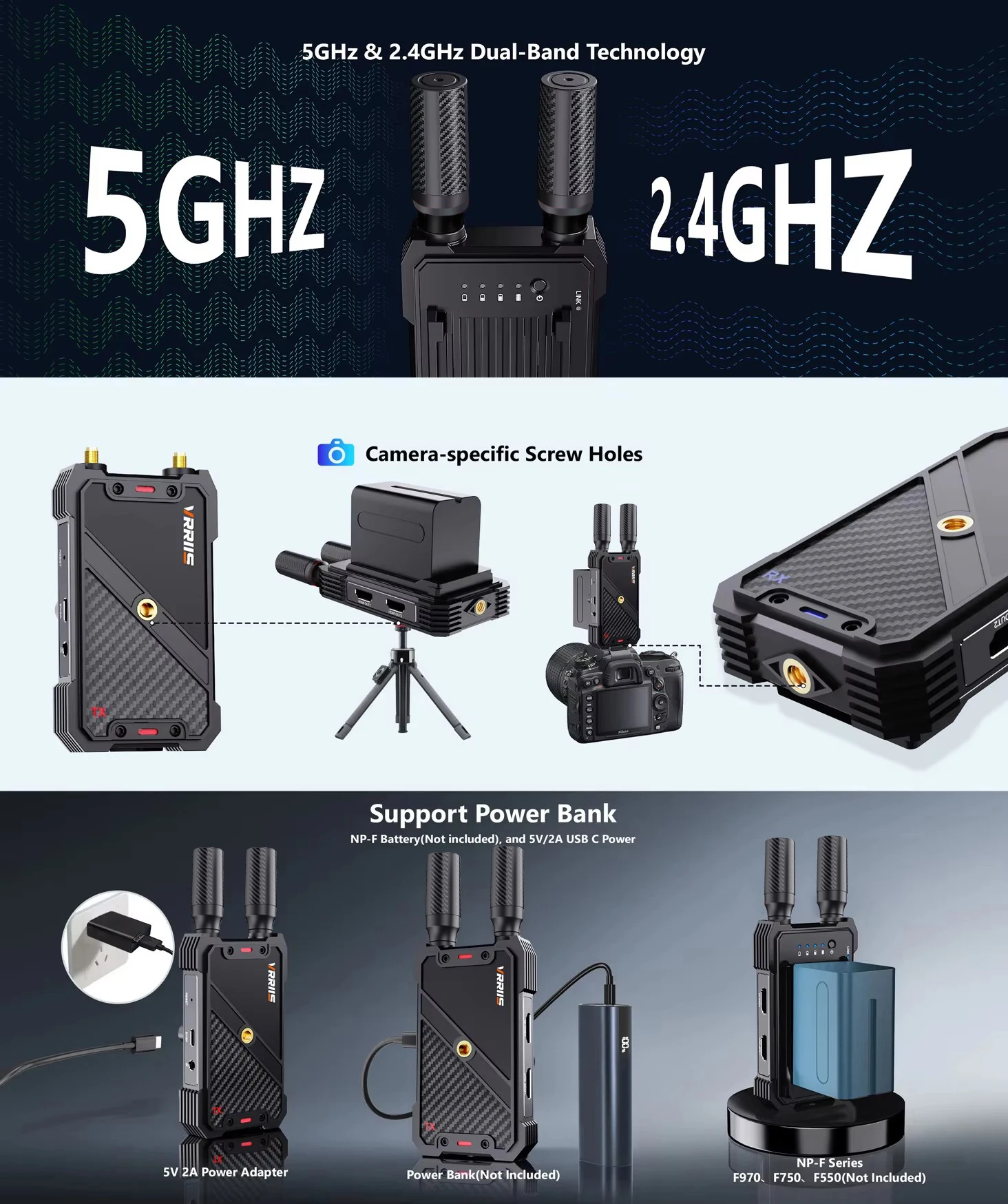 400M Dual HDMI Wireless Extender Audio Video Transmitter and Receiver Support Ba