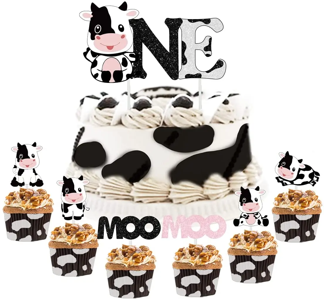 Topper de gâteau Chi en forme d'animaux de ferme pour garçon et fille,  décorations de premier anniversaire, fournitures de fête de basse-cour,  vache
