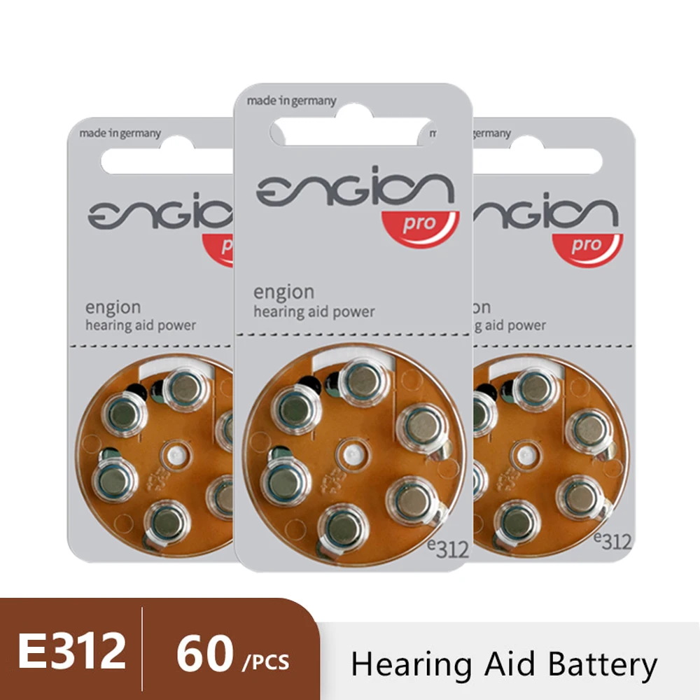 60 PCS engion High Performance Hearing Aid Batteries. Zinc Air E312