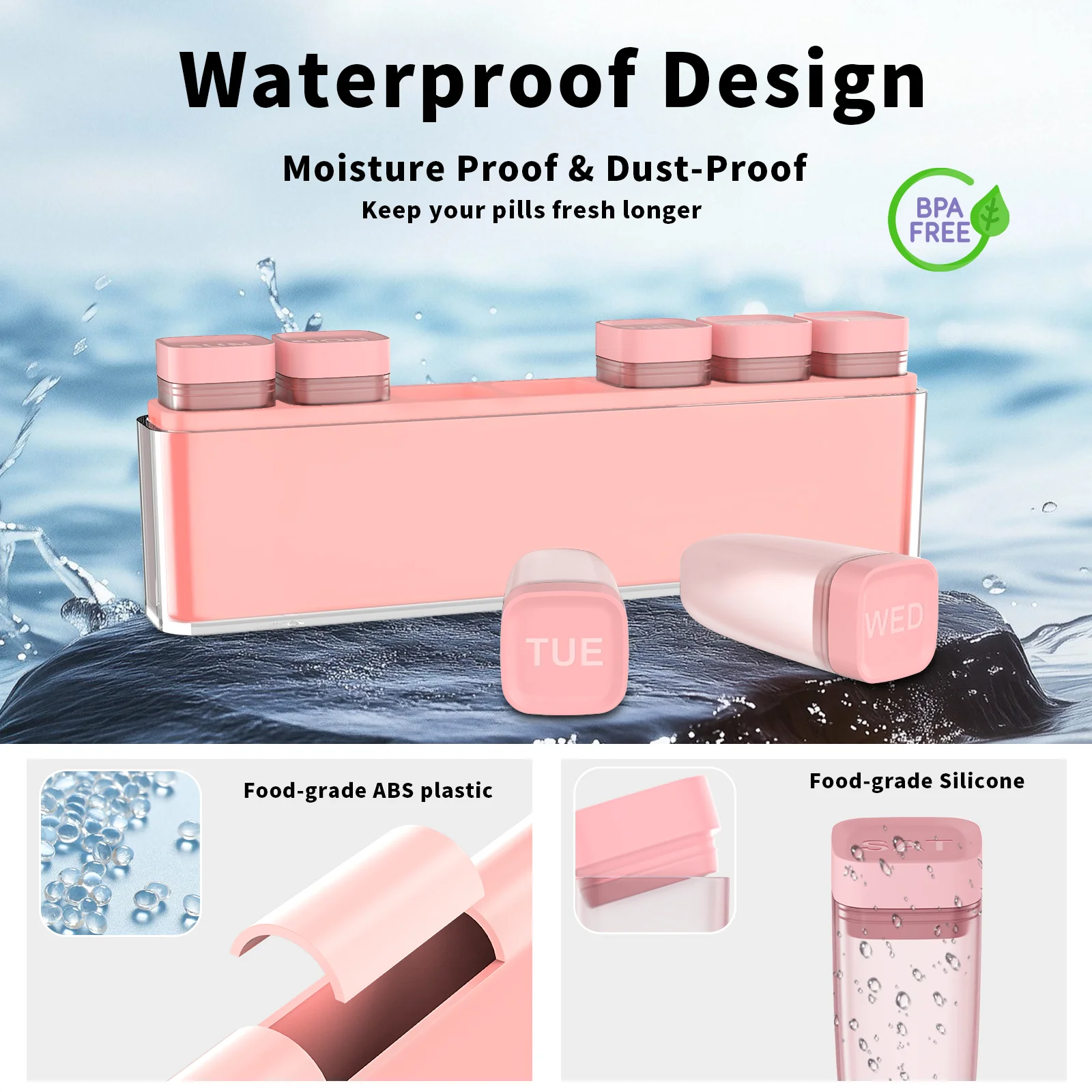 Compact Pill Organizer Travel Case | Detachable Daily Dispenser with Color-Coded Compartments