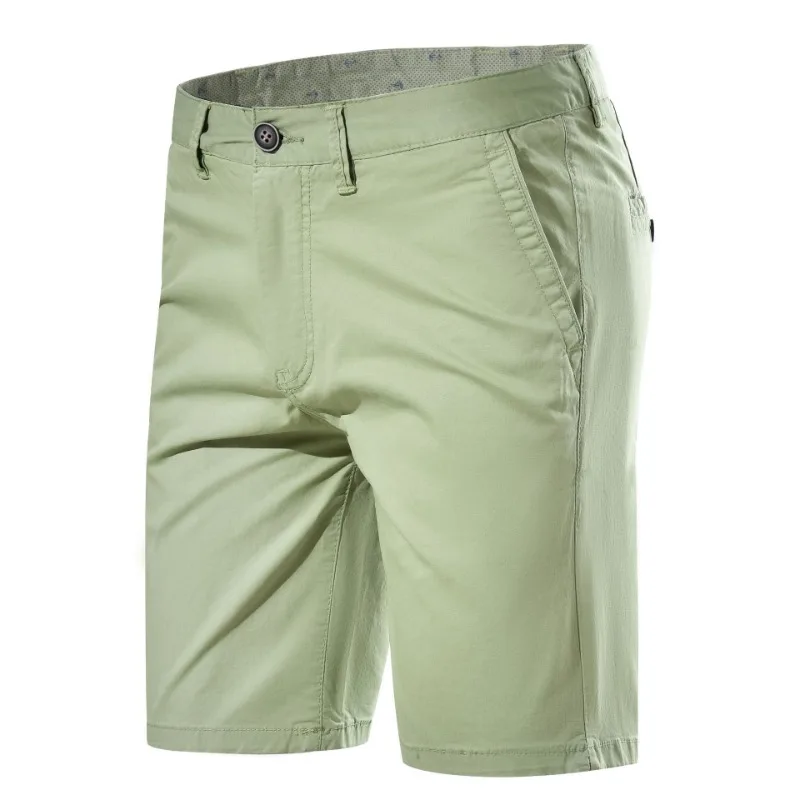 2024 New Summer Men High Quality Casual Business Social Elastic Waist 100% Cotton Solid Shorts 2