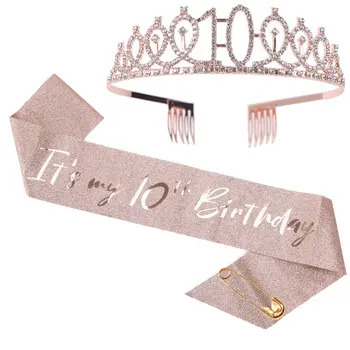 Birthday Sash Tiara Crown Set for Women Girls Sweet 10th 13th 15th 16th 18th 21th 30th 40th Birthday Party Decoration Favor Gift 1