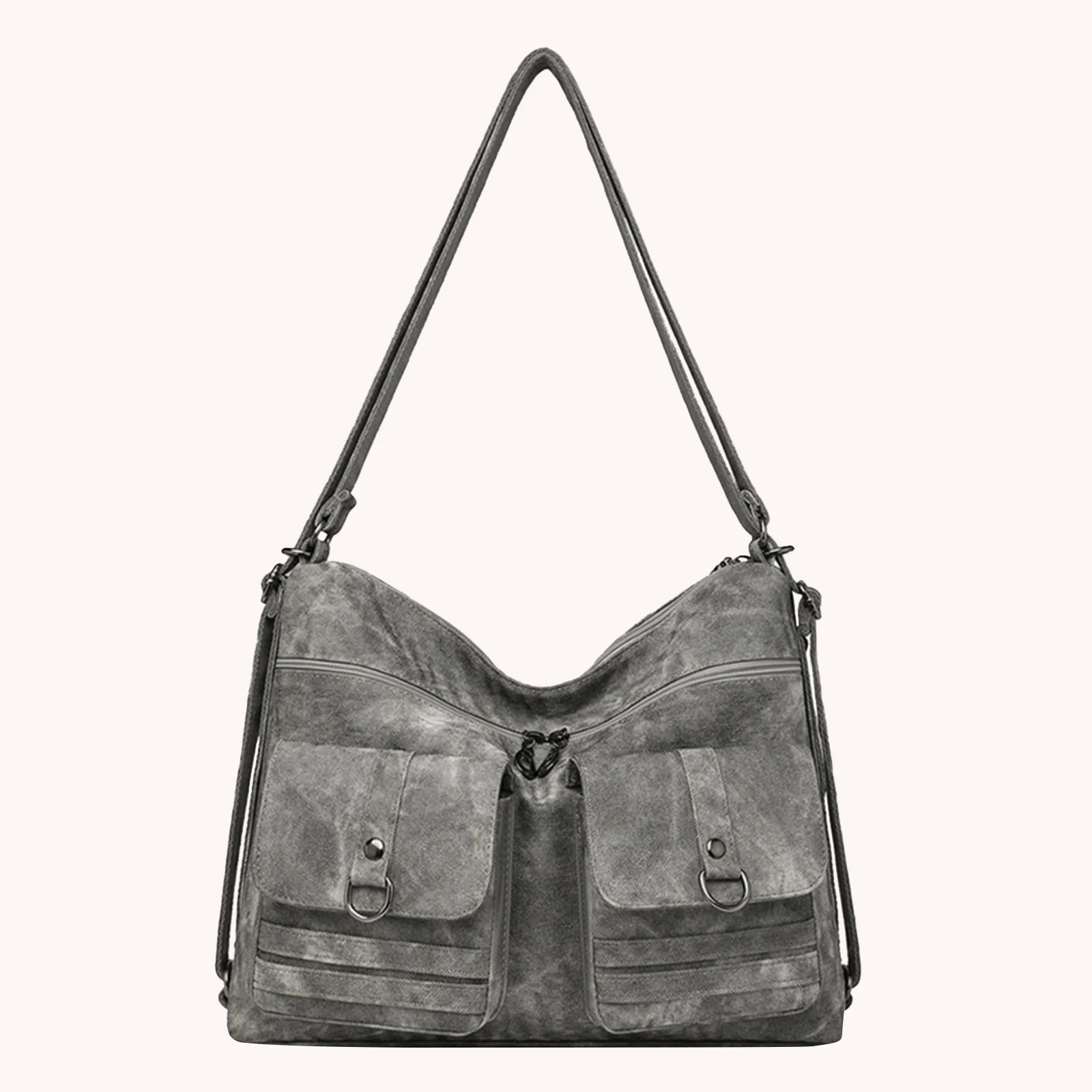 PU Crossbody Bag Solid Zipper Travel Purses Large Capacity Handbag Backpack with Handle for Women Work Daily Use