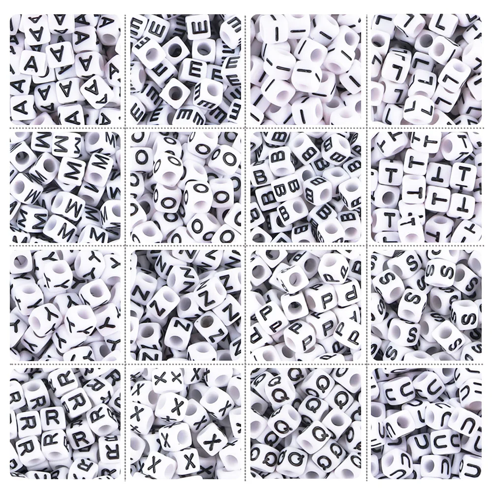 100-500Pcs 6MM Cube Brief Acryl Perlen Lose Spacer Alphabet Perlen 7*4MM Runde brief Für Schmuck Machen DIY Zubehör – Detail 3