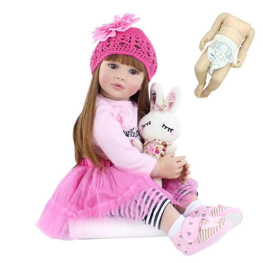 Lifelike Realistic Reborn Baby Girl Doll Toy Full Silicone Body 55 CM 22 Inch Long Hair Princess Toddler Bebe Christmas Gifts 4