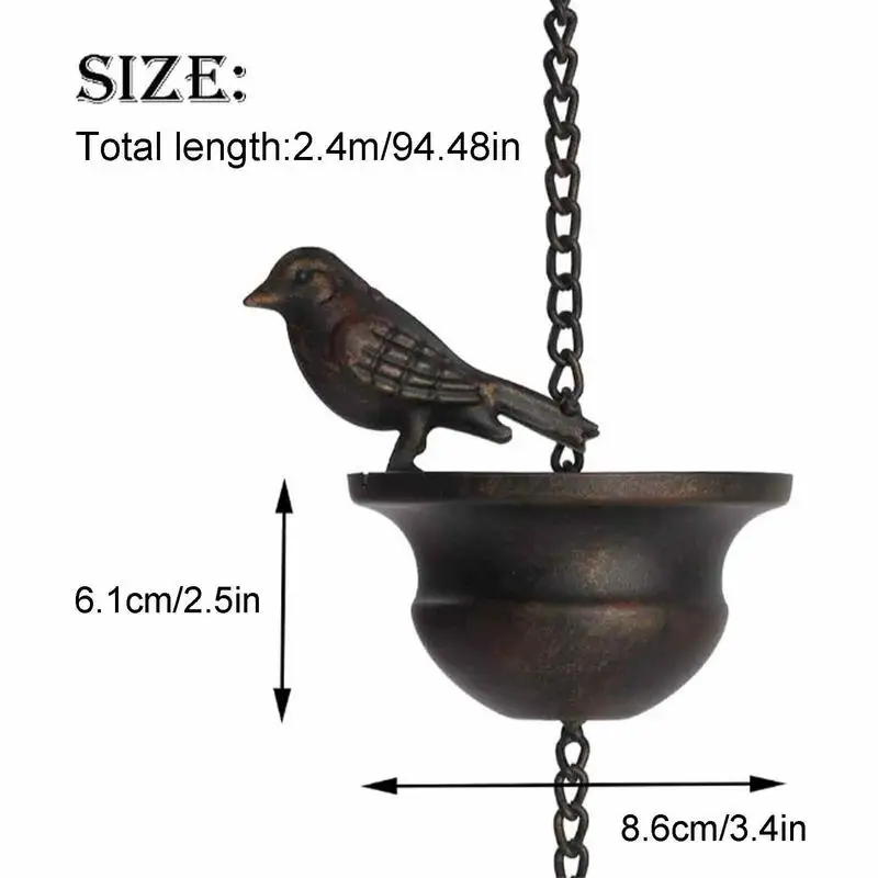Creative Birds On Cups Metal Rain Chain Rain Catcher For Gutter Roof Decoration Metal Drainage Rain Chain Downspout Tool images - 6