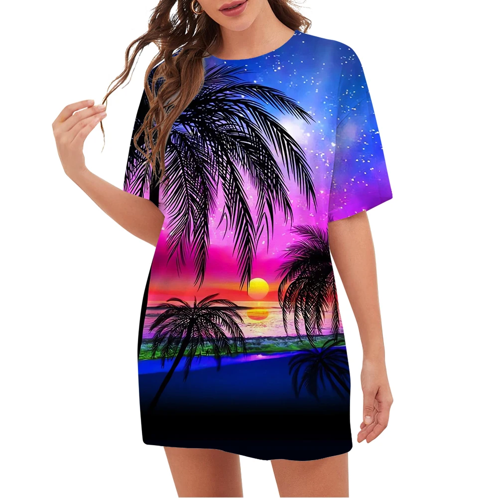 

CLOOCL Fashion Women T-shirts Beach Sunset Coconut Grove 3D Printed Short Sleeve T Shirts Loose Casual Tees Tops Dropshipping