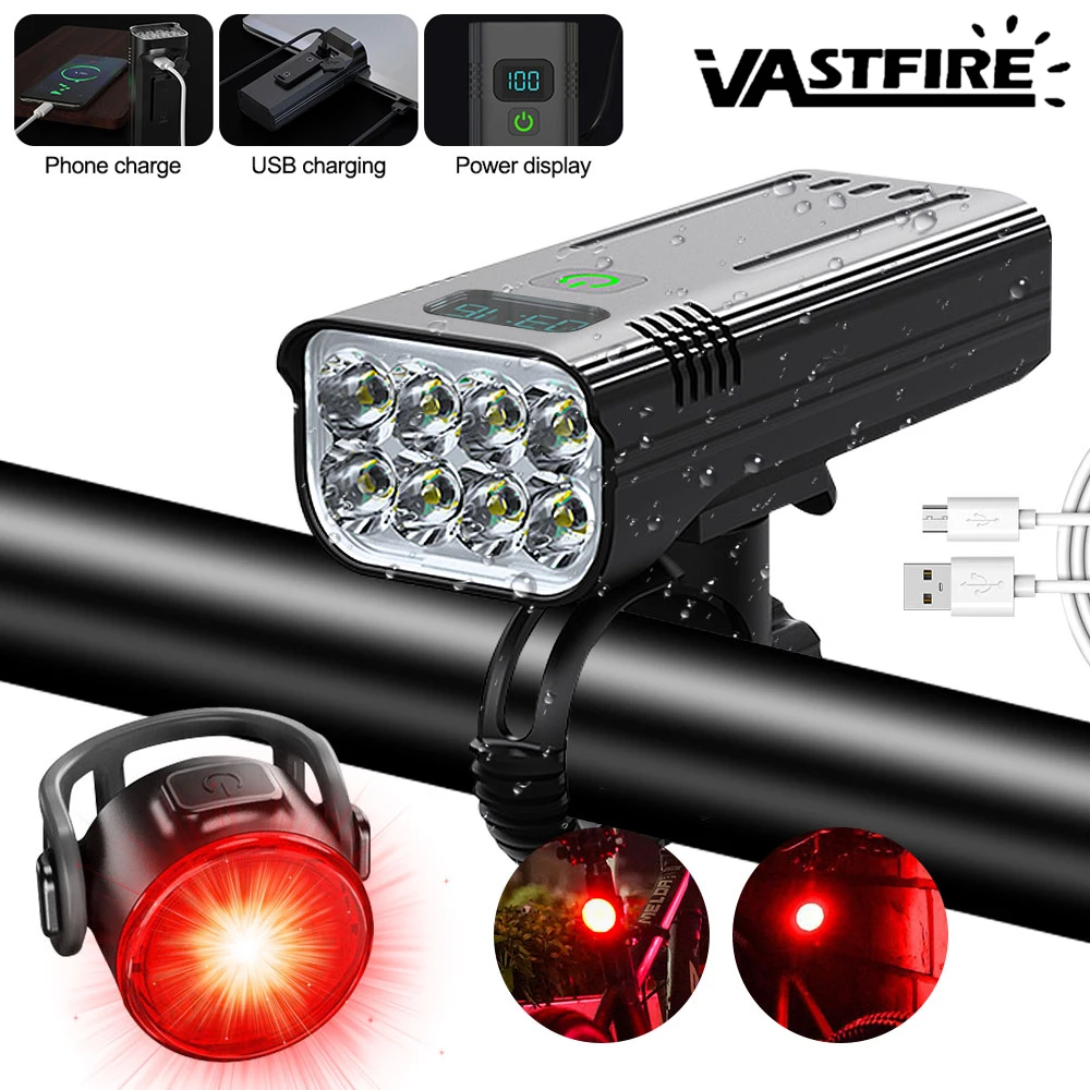 

Bike Light Set 8T6 Digital Powerful USB Rechargeable Bright 6400mAh Bicycle Front Lights Tail Light IPX5 Waterproof Lamp Cycling